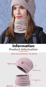 Detailed dimensions of winter knitted hat and scarf set with fleece lining for women