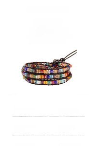 Close-up of bohemian multilayer wrap bracelet featuring vibrant colorful crystal beads