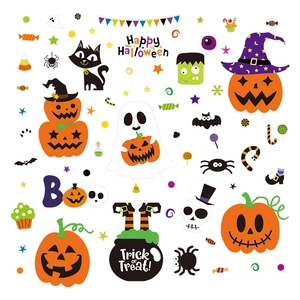 Halloween wall stickers featuring cartoon pumpkins, ghosts, and bats for kids' room decor