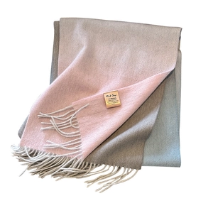 Gradient 100% goat wool scarf with water ripple texture and fringe tassels