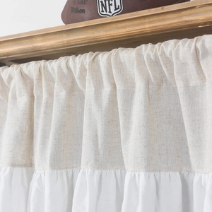 Two-tone cotton linen kitchen cafe curtain with beige top and white pleated bottom