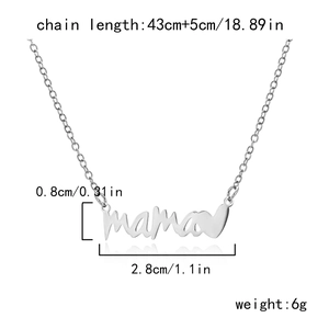 Silver Mama heart necklace dimensions showing 43+5cm chain length and 6g weight details