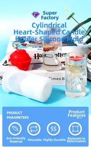 Macro detail of cylindrical heart candle silicone mold with clear finished products