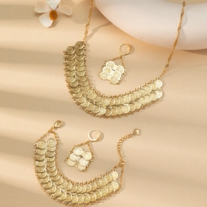 Elegant 24k gold plated coin jewelry set with necklace bracelet and earrings