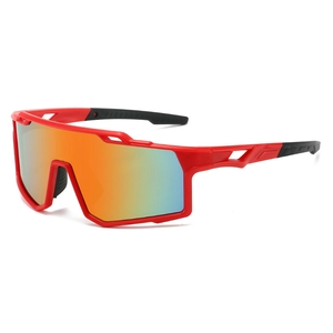 Outdoor sports cycling sunglasses with red large frame and colorful gradient coated lens