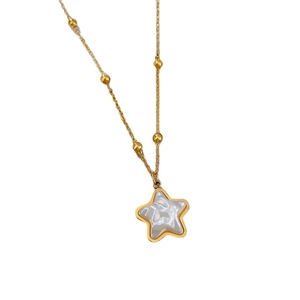Gold plated titanium steel necklace with star pendant and mother of pearl inlay