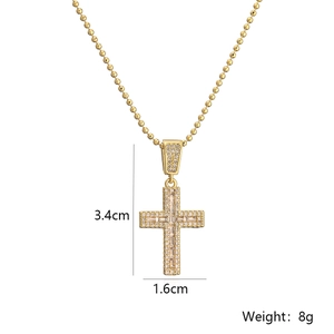 18K vergoldete Kreuz-Halskette mit funkelndem Zirkonia und eleganter Kugelkette