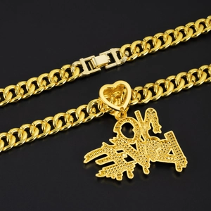 Hip-hop gold plated Cuban chain necklace with large stylized NO LOVE letter pendant