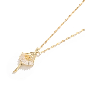 Elegant rose gold ballet girl necklace with white crystals on a delicate metal chain