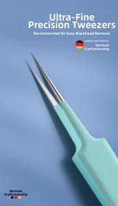 Macro shot of ultra-fine precision tweezers for blackhead and acne removal