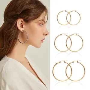 Stainless Steel Large Hoop Earrings Minimalist Round Circle Fashion Jewelry For Women Elegant Commuter Style