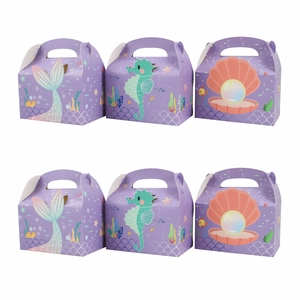 Mermaid Party Favor Gift Boxes Purple Undersea World Theme Paper Handheld Candy Treat Box For Ocean Birthday Baby Shower