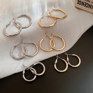 Classic Round Hoop Earrings High Polished Metal With 925 Sterling Silver Earring Post Minimalist Fashion Jewelry For Women