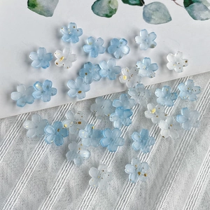Blue and white gradient resin flower beads with gold glitter for DIY jewelry making