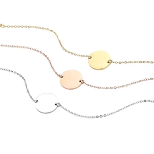 Minimalist stainless steel circular disc bracelet in gold, silver and rose gold finishes