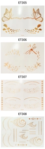 Detailed set of gold metallic temporary tattoos featuring butterfly, star, and moon designs