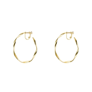 Elegant golden twisted hoop clip-on earrings with a stylish spiral non-pierced design