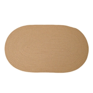 Japanese style khaki oval woven cotton floor mat with non-slip texture for bathroom