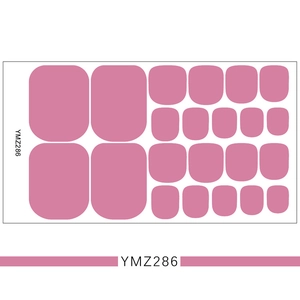 Pink solid color 22-piece toe nail stickers for pedicures on white background