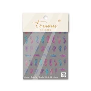 Close-up of colorful smoke pattern nail stickers in professional packaging for nail art