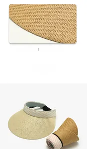 Detail showing the foldable design and woven straw texture of this sun visor hat