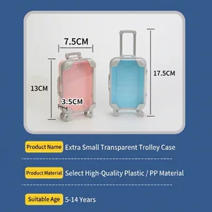 Mini transparent pink and blue toy suitcase for doll accessories and makeup storage