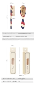 Detailed view of barber neck brush with tri-color handle and retro packaging dimensions