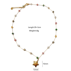 Collier à perles colorées dorées avec pendentif étoile et détails des dimensions