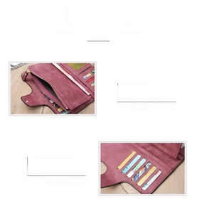 Women's long frosted PU leather wallet clutch bag with zipper pocket and multiple card slots