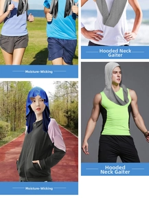 Moisture-wicking hooded sports towel scarf for gym, running and outdoor sun protection