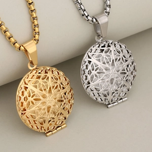 Vintage round hollow locket pendants in gold and silver finish with flower pattern