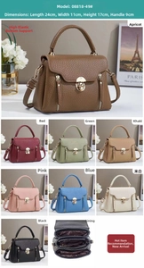 Detailed grid showing dimensions 24x11x17cm and multi-color selection of crossbody bags