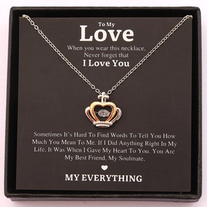 Dancing stone crown pendant necklace for Mom in an elegant black gift box with card