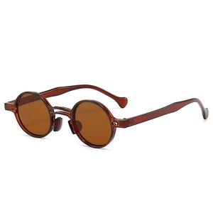Retro double-bridge round sunglasses with brown tortoiseshell frames and dark lenses