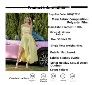 Detailed sizing information and fabric specs for the yellow mesh ruffle summer dress