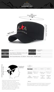 Size guide for camouflage military flat top cap showing 55-60cm head circumference