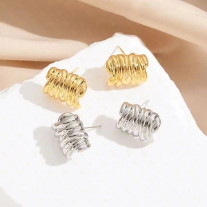 Boucles D'oreilles C En Cuivre Plissé Avec Tige En Argent Sterling 925 Style Origami Irrégulier Pour Femmes