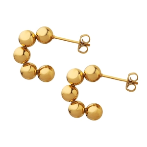 Minimalist gold-plated stainless steel C-shaped earrings with unique beaded sphere design