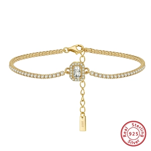 S925 Sterling Silver Bracelet For Women Rectangle Zirconia Tennis Chain Adjustable Gold Silver Plated Elegant Jewelry Gift