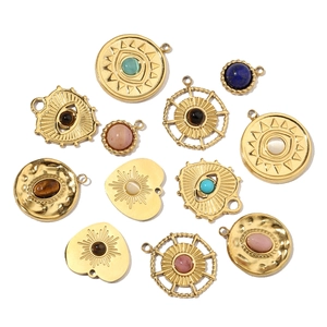 French style gold plated stainless steel heart and evil eye pendants with natural stones
