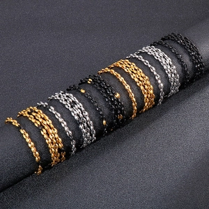 Hip hop coffee bean link necklace set in gold, silver and black stainless steel