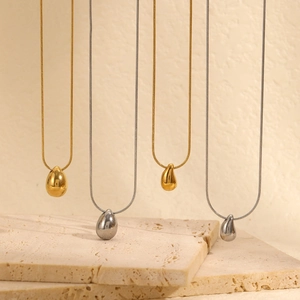 Minimalist Teardrop Pendant Necklace Stainless Steel Snake Chain 18K Gold Plated Versatile Jewelry For Women