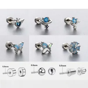 Helix-Ohrstecker Aus Titanstahl Mit Blauem Zirkonia Und Opal Piercing-Schmuck Herz Schmetterling Saturn Für Damen