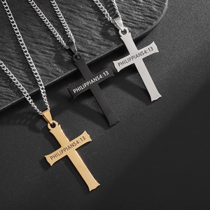 Men's 18K gold plated titanium steel cross necklaces in gold, black, and silver finishes