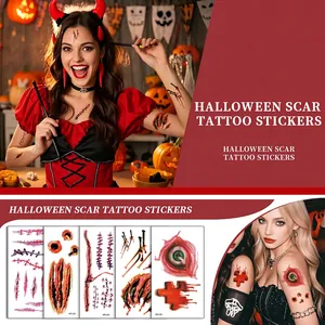 Waterproof Water Transfer Temporary Tattoo Stickers Halloween Scary Bloody Wound Scar Realistic Horror Makeup Body Art Props
