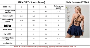 Tableau des tailles pour robe de tennis sans couture avec mesures détaillées S, M et L
