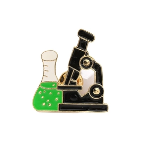 Creative microscope and green flask enamel pin brooch for science enthusiasts