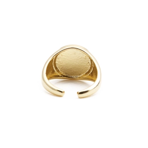 Minimalist adjustable gold plated copper ring with a polished round disc design