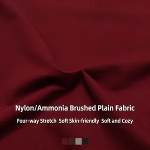 Burgundy quick-dry fitness long sleeve shirt with brushed elastic nylon-spandex fabric