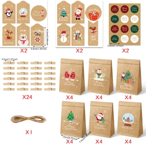 Detail of Christmas advent calendar kit with 24 kraft paper bags, clips, and twine